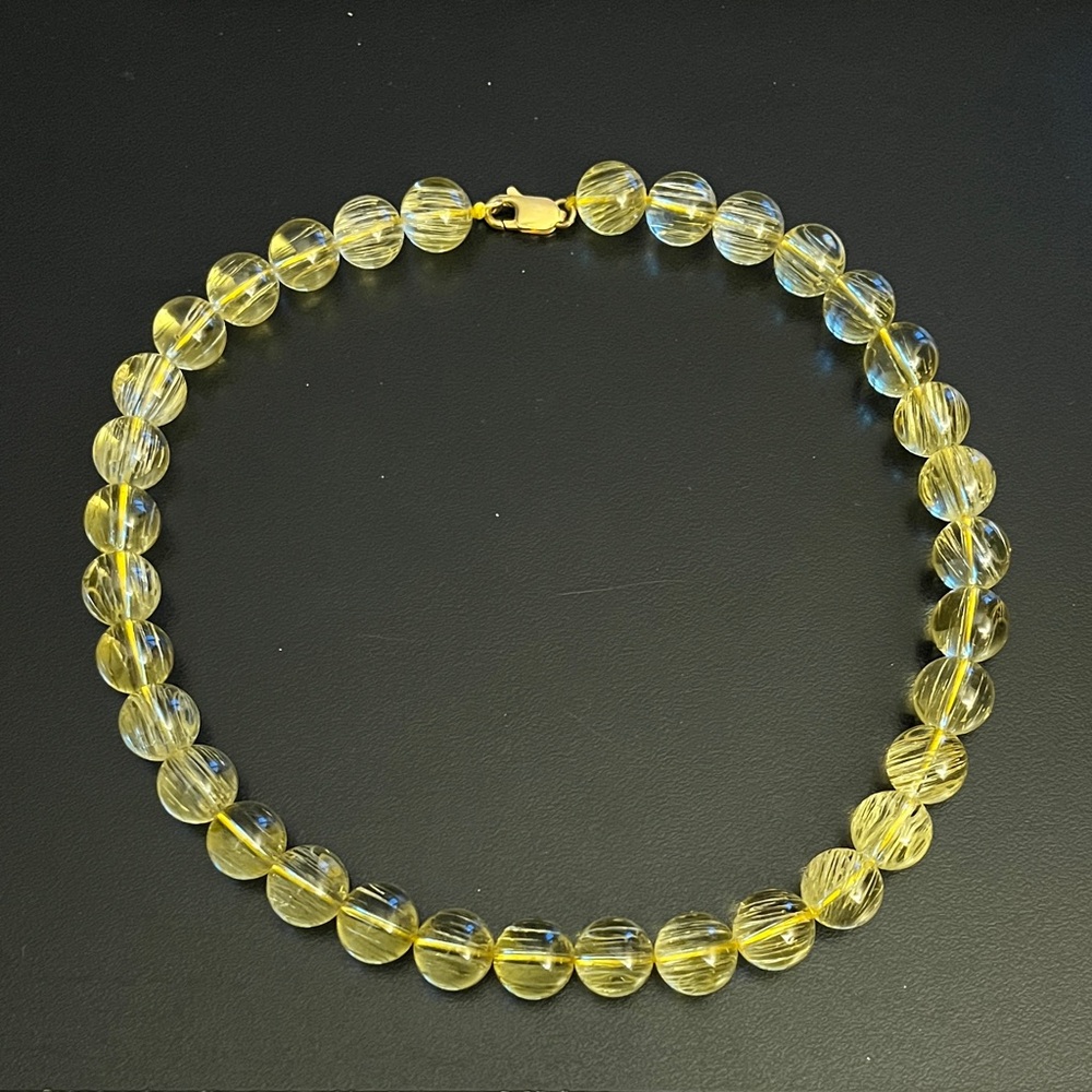 Elegant Natural Citrine Yellow Beaded Necklace 14MM